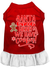 Santa, We Have Cookies Screen Print Dog Dress Red with White XXXL