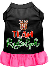 Team Rudolph Screen Print Dog Dress Black with Bright Pink XXXL