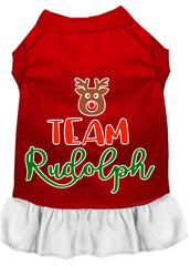 Team Rudolph Screen Print Dog Dress Red with White XXXL