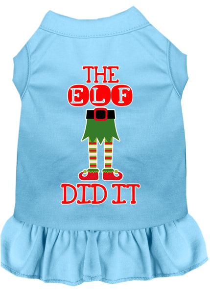 The Elf Did It Screen Print Dog Dress Baby Blue XXXL