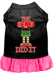 The Elf Did It Screen Print Dog Dress Black with Bright Pink XXXL