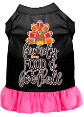 Family, Food, and Football Screen Print Dog Dress Black with Bright Pink XXXL