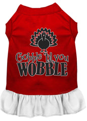 Gobble til You Wobble Screen Print Dog Dress Red with White XXXL