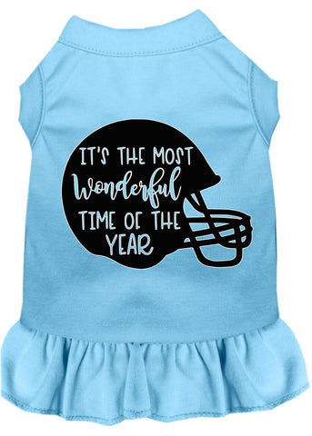 Most Wonderful Time of the Year (Football) Screen Print Dog Dress Baby Blue XXXL