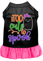 Too Cute to Spook-Girly Ghost Screen Print Dog Dress Black with Bright Pink XXXL