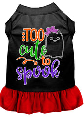 Too Cute to Spook-Girly Ghost Screen Print Dog Dress Black with Red XXXL