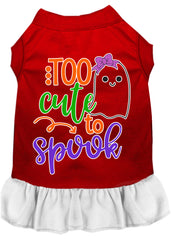 Too Cute to Spook-Girly Ghost Screen Print Dog Dress Red with White XXXL