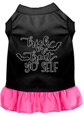 Trick or Treat Yo' Self Screen Print Dog Dress Black with Bright Pink XXXL