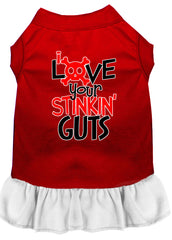 Love your Stinkin Guts Screen Print Dog Dress Red with White XXXL