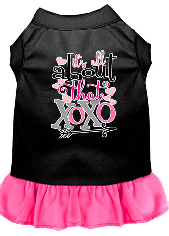 All about the XOXO Screen Print Dog Dress Black with Bright Pink XXXL