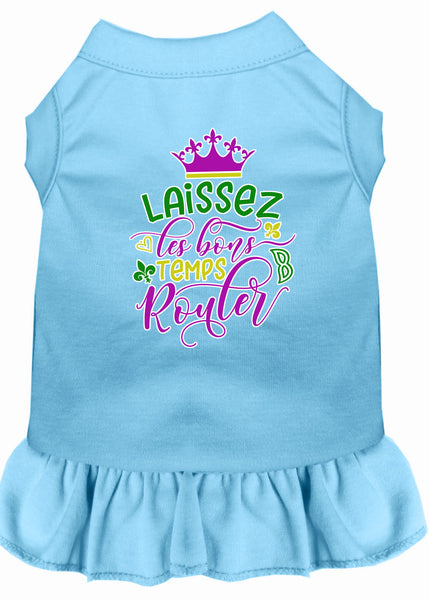 Laissez Les Bons Temps Rouler Screen Print Mardi Gras Dog Dress Baby Blue XXXL