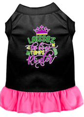 Laissez Les Bons Temps Rouler Screen Print Mardi Gras Dog Dress Black with Bright Pink XXXL