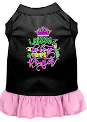 Laissez Les Bons Temps Rouler Screen Print Mardi Gras Dog Dress Black with Light Pink XXXL