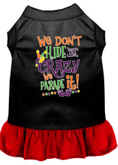 We Don't Hide the Crazy Screen Print Mardi Gras Dog Dress Black with Red XXXL