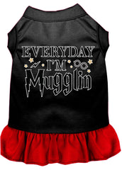 Everyday I'm Mugglin Screen Print Dog Dress Black with Red XXXL (20)