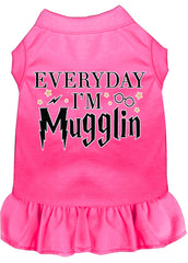 Everyday I'm Mugglin Screen Print Dog Dress Bright Pink XXXL (20)