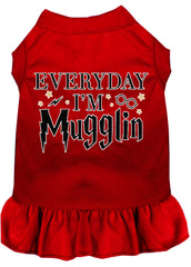 Everyday I'm Mugglin Screen Print Dog Dress Red XXXL (20)