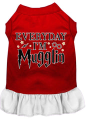 Everyday I'm Mugglin Screen Print Dog Dress Red with White XXXL (20)