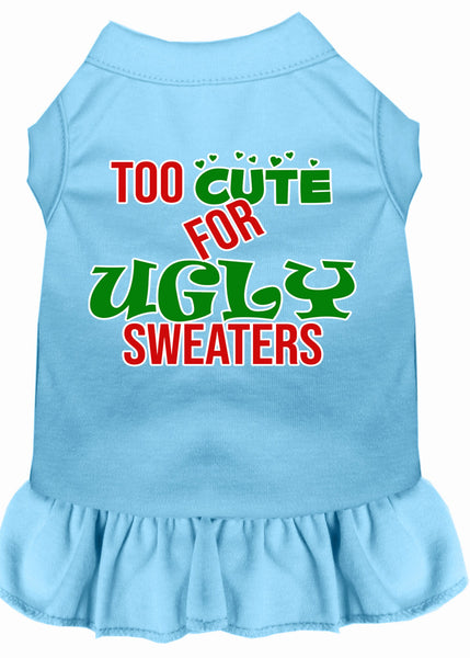 Too Cute for Ugly Sweaters Screen Print Dog Dress Baby Blue XXXL