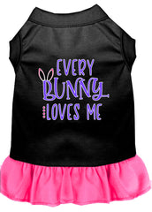 Every Bunny Loves me Screen Print Dog Dress Black with Bright Pink XXXL (20)