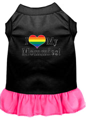 I Heart my Mommies Screen Print Dog Dress Black with Bright Pink XXXL