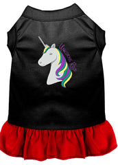 Unicorns Rock Embroidered Dog Dress Black with Red XXXL 