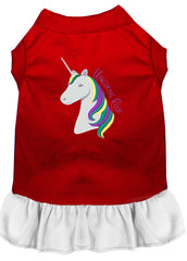 Unicorns Rock Embroidered Dog Dress Red with White XXXL 