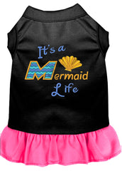 Mermaid Life Embroidered Dog Dress Black with Bright Pink XXXL 