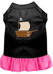 Poop Deck Embroidered Dog Dress Black with Bright Pink XXXL 