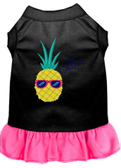 Pineapple Chillin Embroidered Dog Dress Black with Bright Pink XXXL 