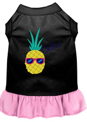 Pineapple Chillin Embroidered Dog Dress Black with Light Pink XXXL 