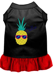 Pineapple Chillin Embroidered Dog Dress Black with Red XXXL 