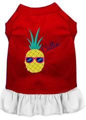 Pineapple Chillin Embroidered Dog Dress Red with White XXXL 