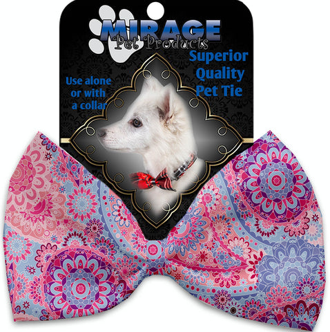 Pink Bohemian Pet Bow Tie Collar Accessory With Velcro