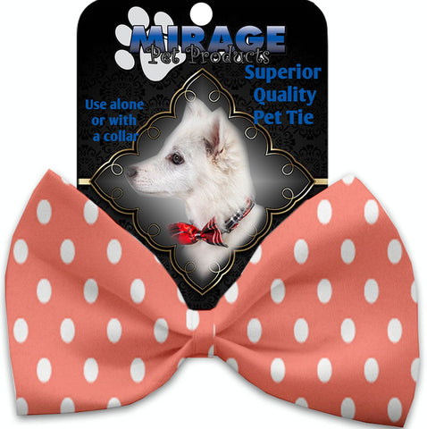 Peach Polka Dots Pet Bow Tie Collar Accessory With Velcro