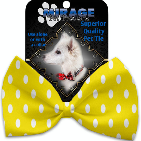 Yellow Polka Dots Pet Bow Tie Collar Accessory With Velcro