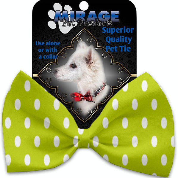 Lime Green Polka Dots Pet Bow Tie Collar Accessory With Velcro