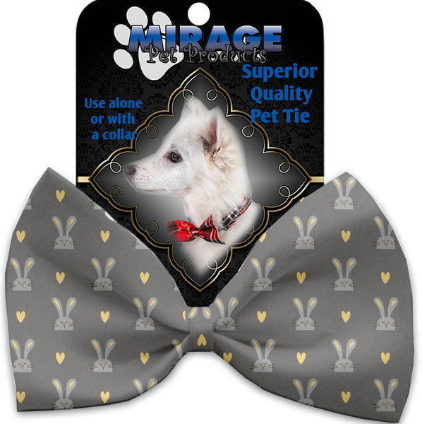 Gray Bunnies Pet Bow Tie Collar Accessory With Velcro