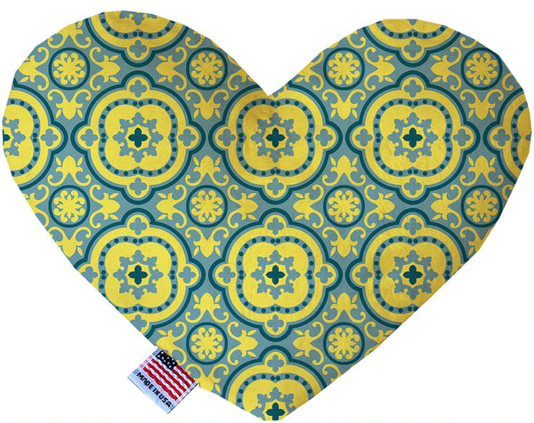 Blue And Yellow Moroccan Patterned Inch Canvas Heart Dog Toy