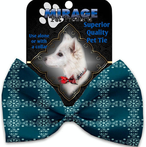 Blue Flowers Pet Bow Tie Collar Accessory With Velcro