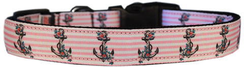 Pink Anchors Nylon Dog Collar