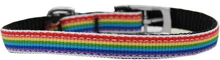 Rainbow Striped Nylon Dog Collar With Classic Buckles 3/8" Rainbow Stripes