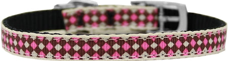 Pink Checkers Nylon Dog Collar With Classic Buckle 3/8" Size