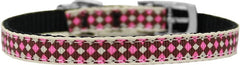 Pink Checkers Nylon Dog Collar With Classic Buckle 3/8" Size