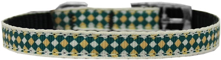 Green Checkers Nylon Dog Collar With Classic Buckle 3/8" Size