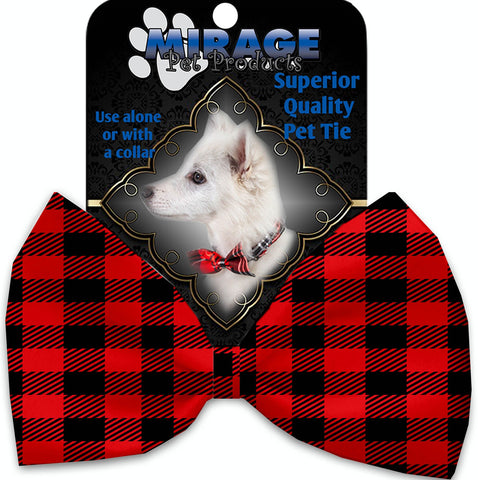 Red Buffalo Check Pet Bow Tie Collar Accessory With Velcro