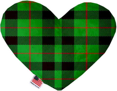 Green Plaid 6 Inch Stuffing Free Heart Dog Toy