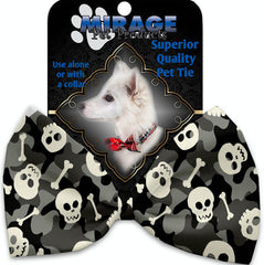 Gray Camo Skulls Pet Bow Tie Collar Accessory With Velcro