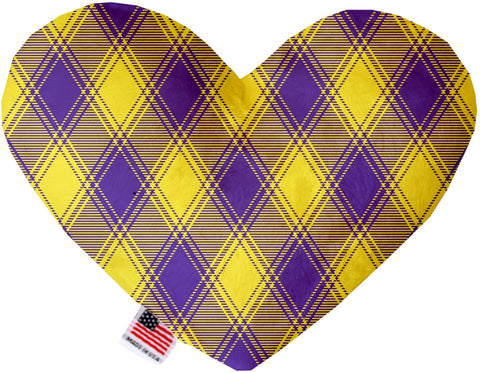 Purple And Yellow Plaid Inch Canvas Heart Dog Toy