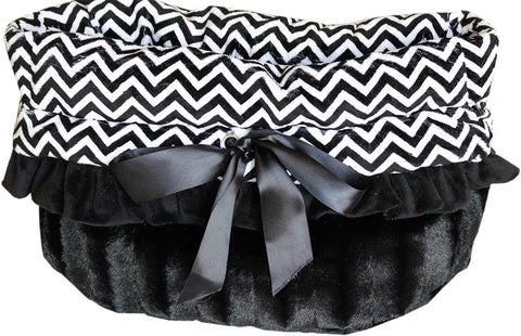 Black Chevron Reversible Snuggle Bugs Pet Bed, Bag, And Car Seat All-in-one